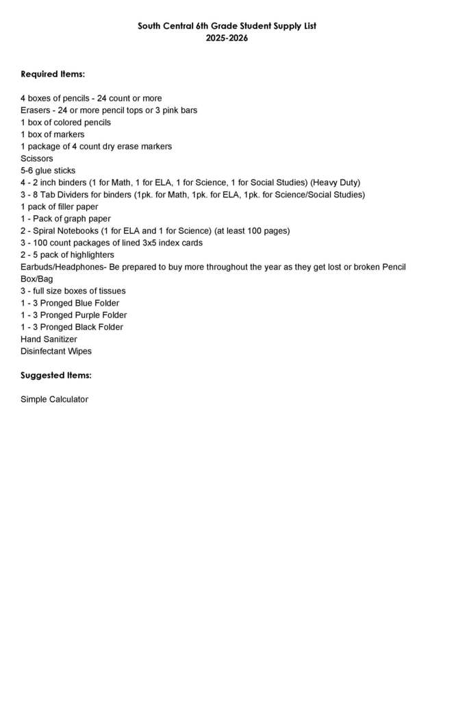 supply list