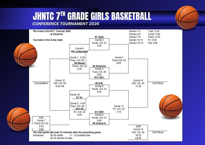 JHNTC Tournament Schedule for Middle School 7th Grade Girls Basketball at Dieterich next week.