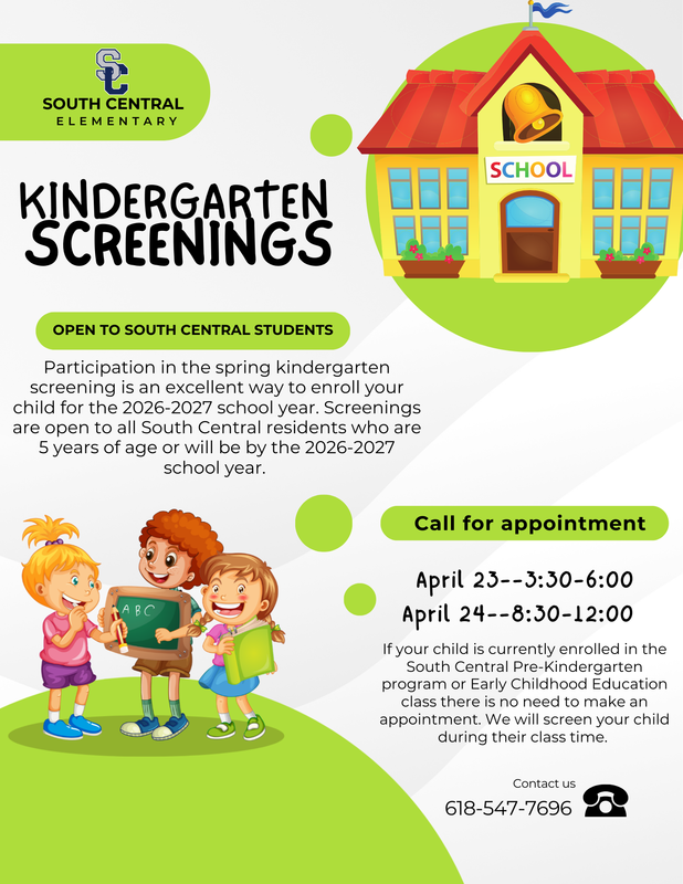 Kindergarten screening dates- call office to schedule 
