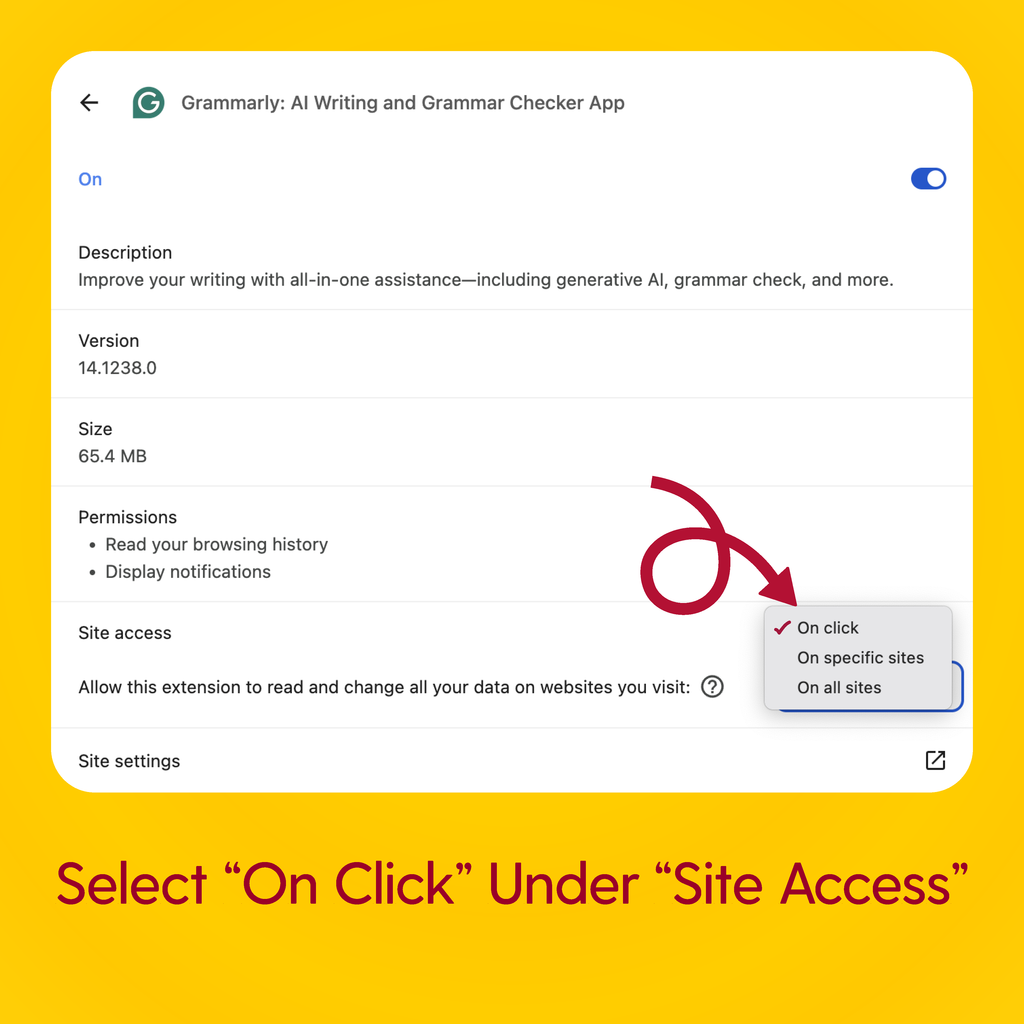 Select "On Click" under "Site Access"