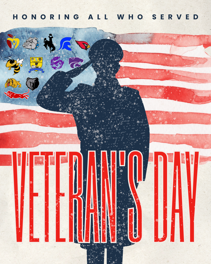 Honoring all who served. Veteran's Day with a flag in the background and a solider saluting. 