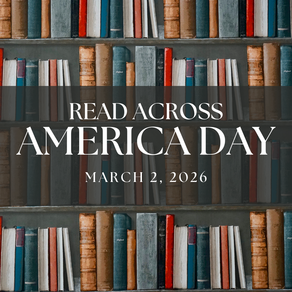 Read across America Day March 2, 2026 with books in the background on a shelf.
