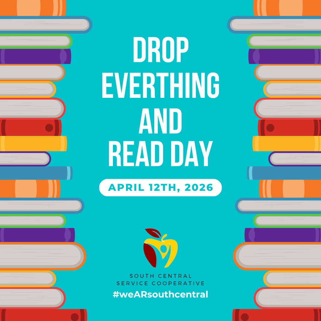 Drop everything and read day. April 12, 2026. book background South Central Service Cooperative #weARsouthcentral