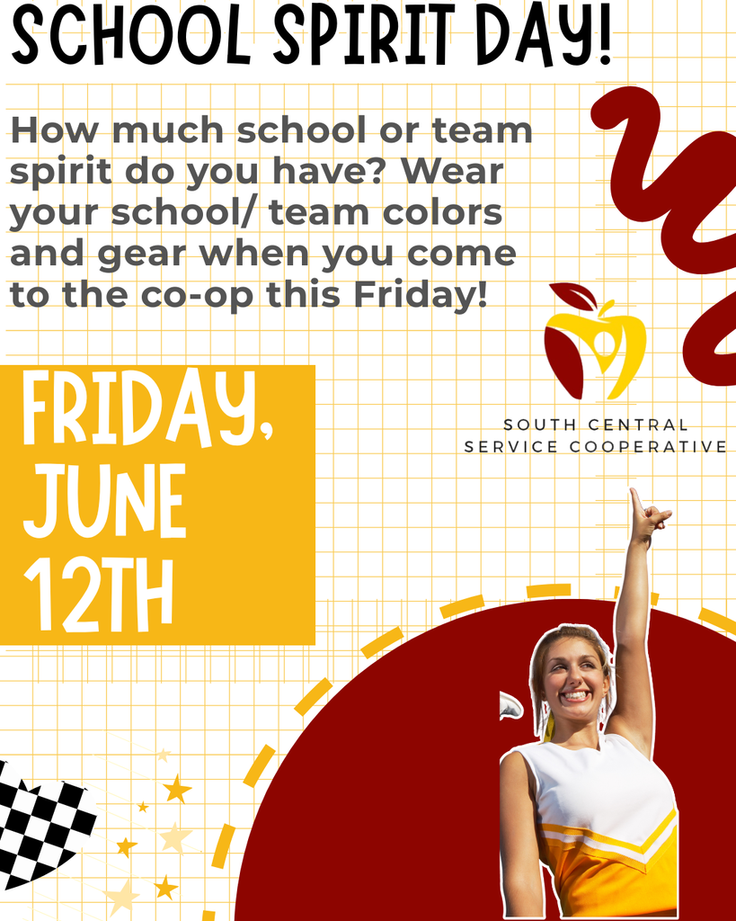 School Spirit Day at SCSC on Friday, June 12th. Wear your school spirit clothes. 