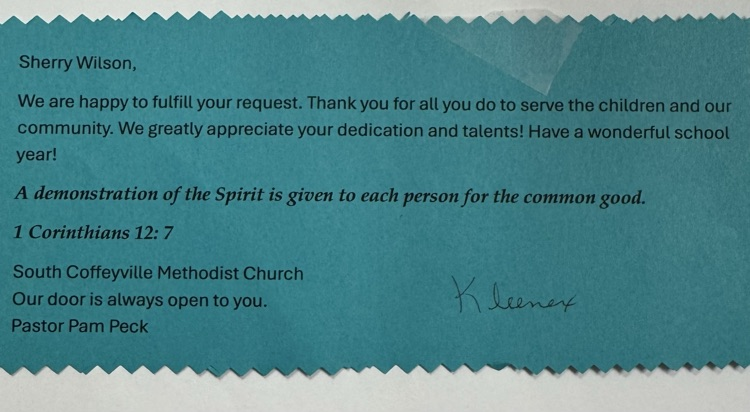 kind note attached to supplies