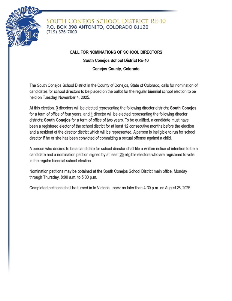 Call For Nominations of School Directors 2025