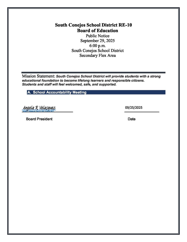 Public Notice: South Conejos School District Accountability Meeting September 29, 2025 @ 6:00 p.m.