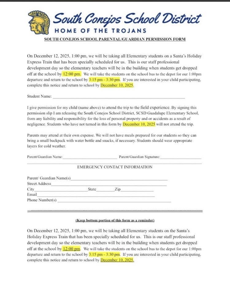 SCSD Santa's Holiday Express Train Permission Form