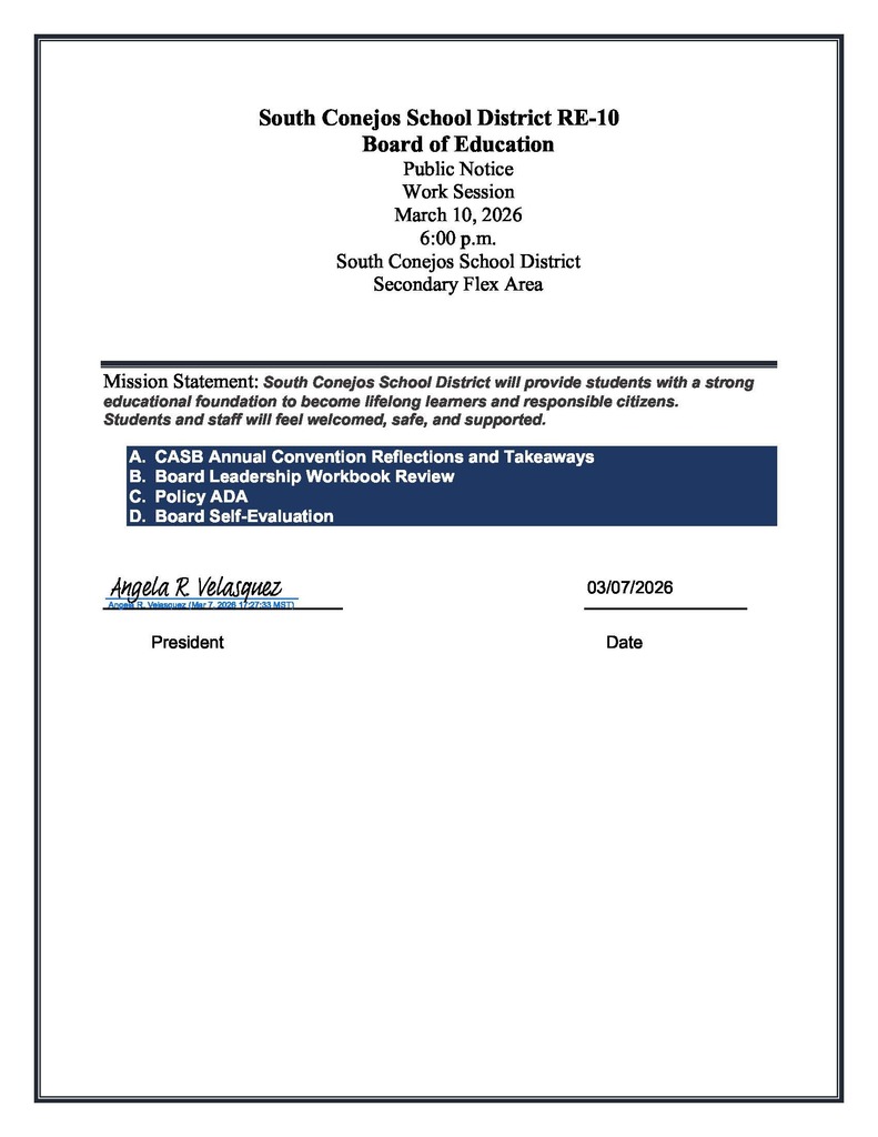 Board of Education Work Session: March 10, 2026 @ 6:00 pm