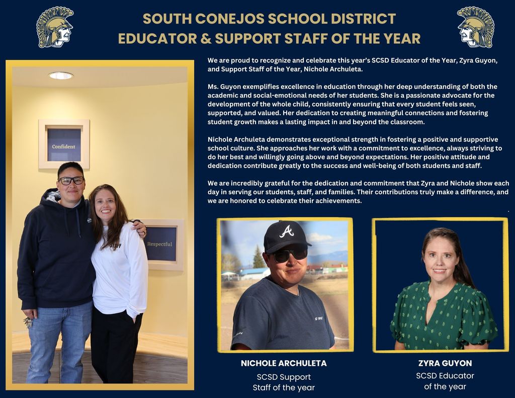 Photo: Educator of the Year Zyra Guyon - Support Staff of the Year: Nichole Archuleta