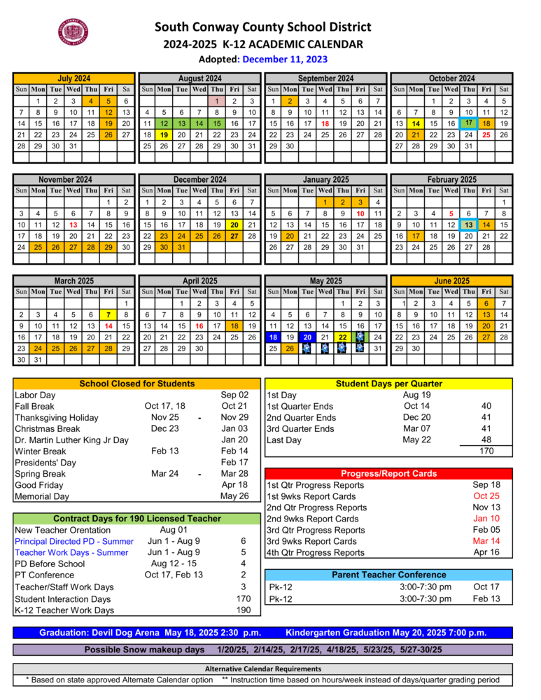 2024 2025 K 12 Academic Calendar South Conway County School District 2024 2025 K 12 Academic Calendar South Conway County School District