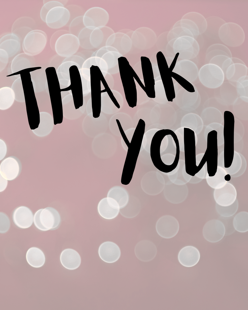 maroon and gray bokeh dot background with "thank you" in black