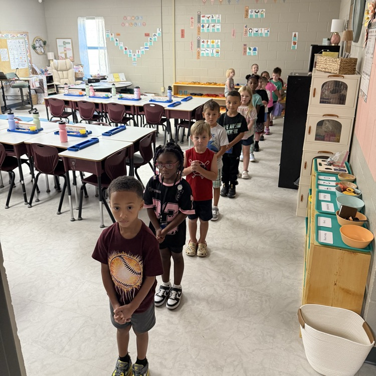 Students line up