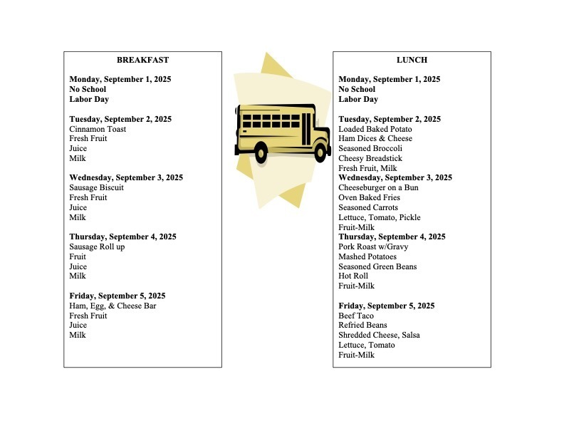 Menu for 9/2-9/5