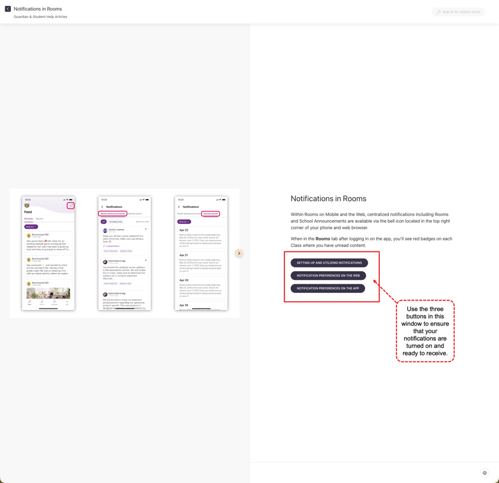 Notifications for Guardians information.