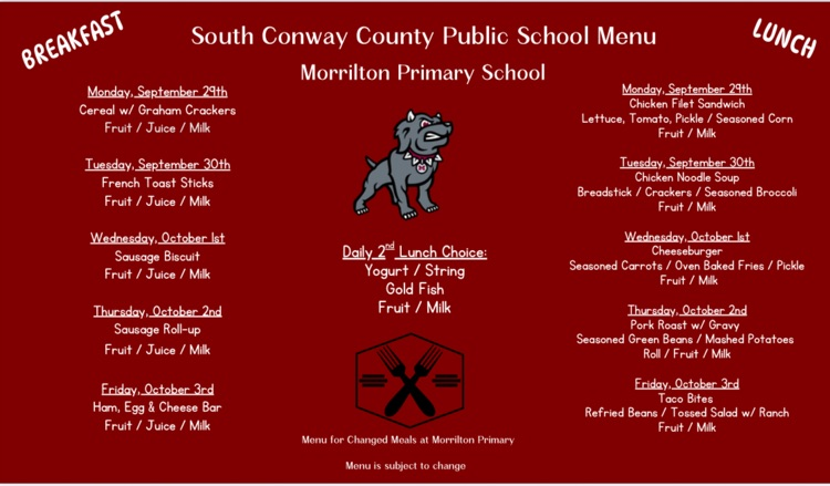 MPS menu week of 9/29