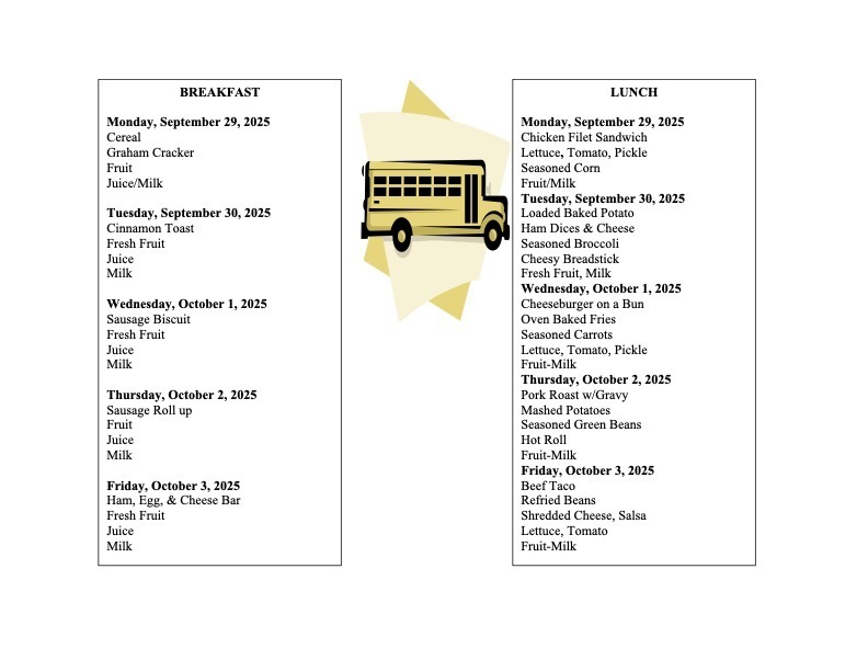 Menus for 9/29-10/3