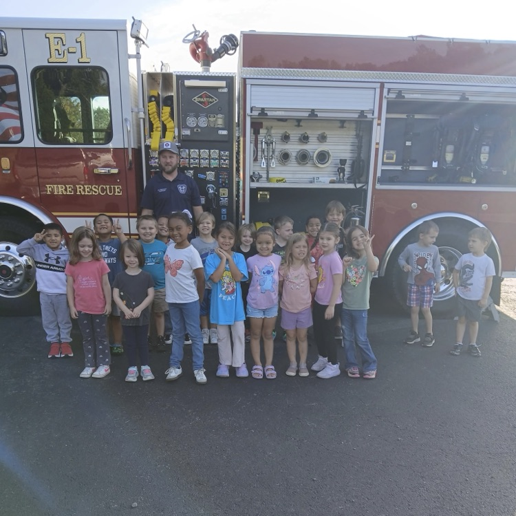 students in front of the Fire Truck