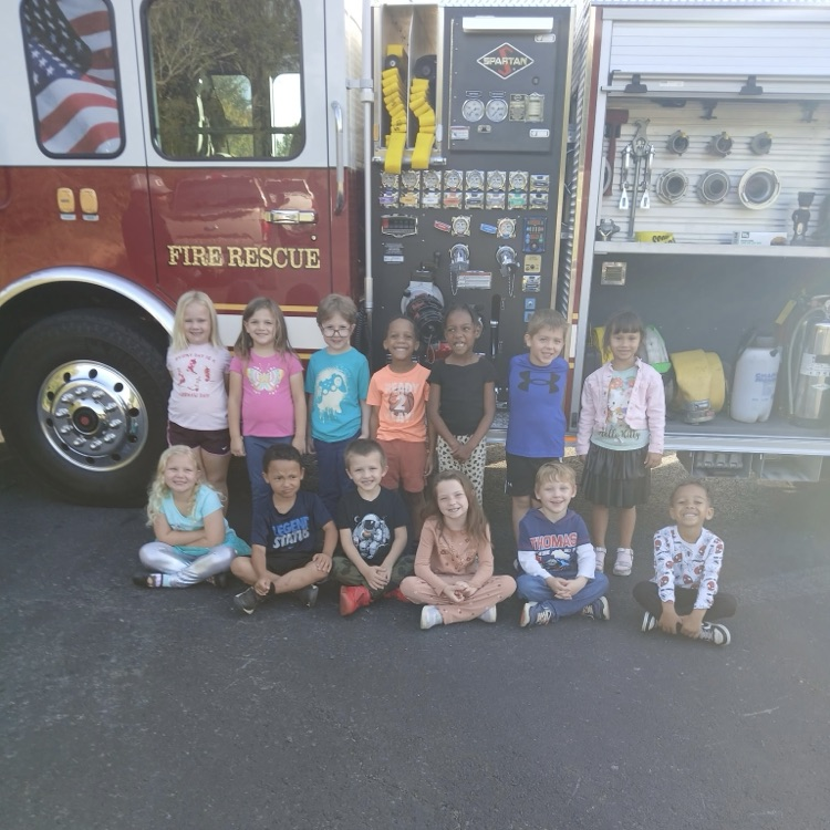 students in front of the Fire Truck