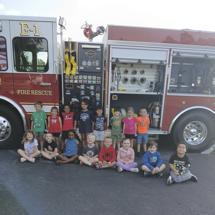 students in front of the Fire Truck