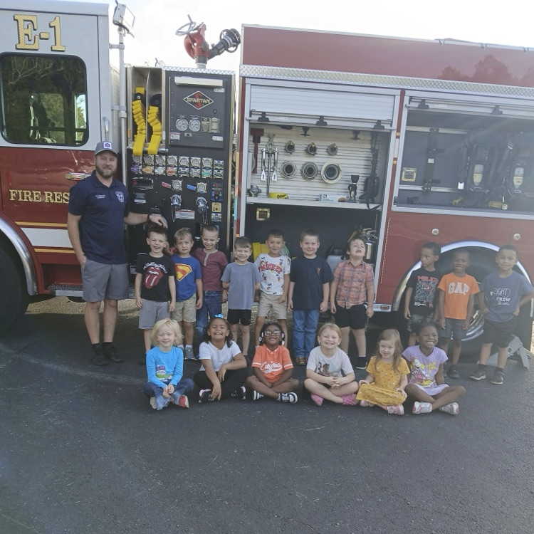 students in front of the Fire Truck