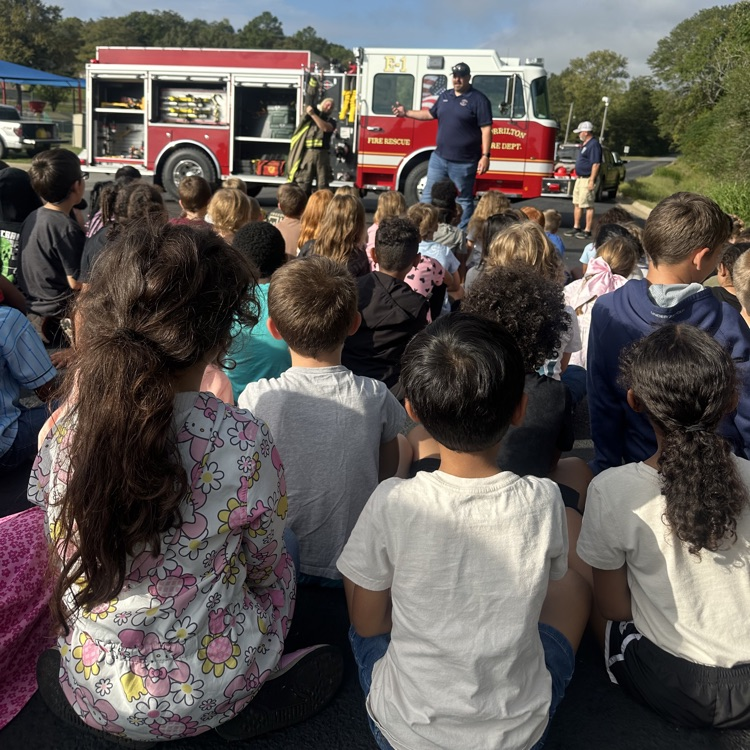 students with the fire truck