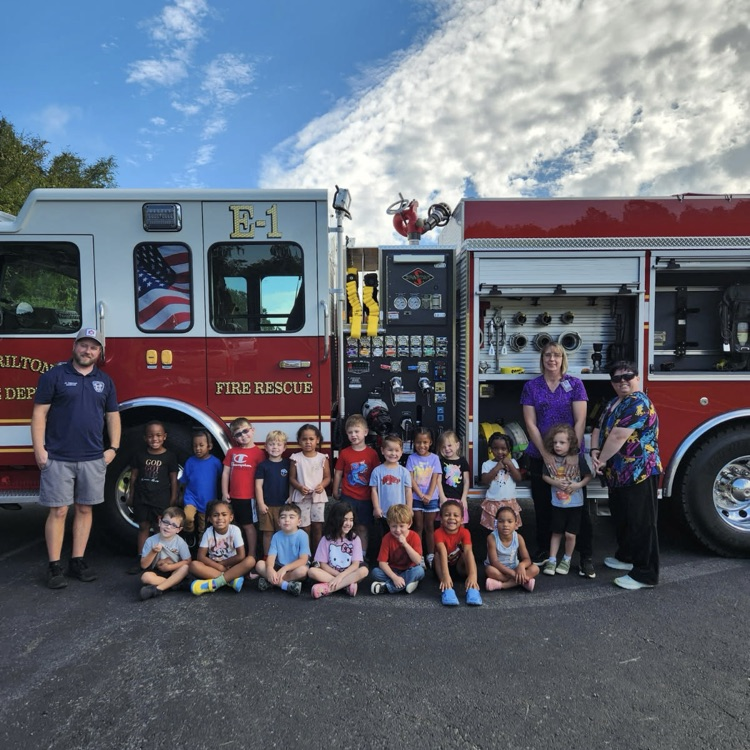 students with the fire truck