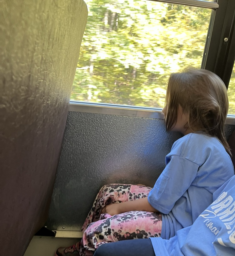 child asleep on bus