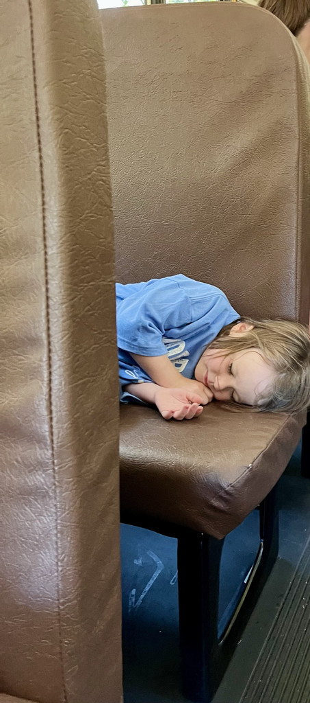 child asleep on bus