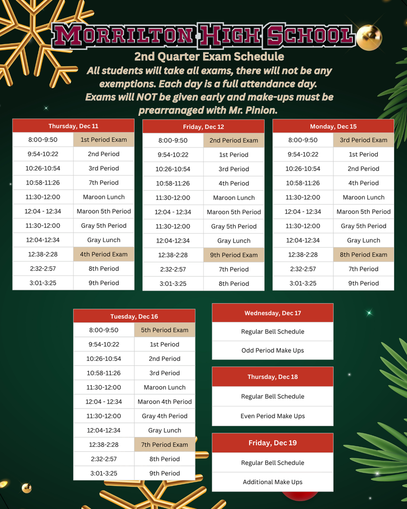 2nd quarter exam schedule