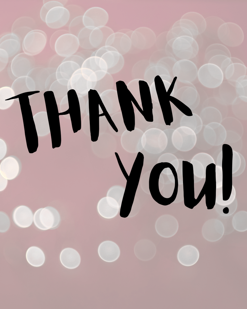 maroon and gray bokeh dot background with "thank you" in black