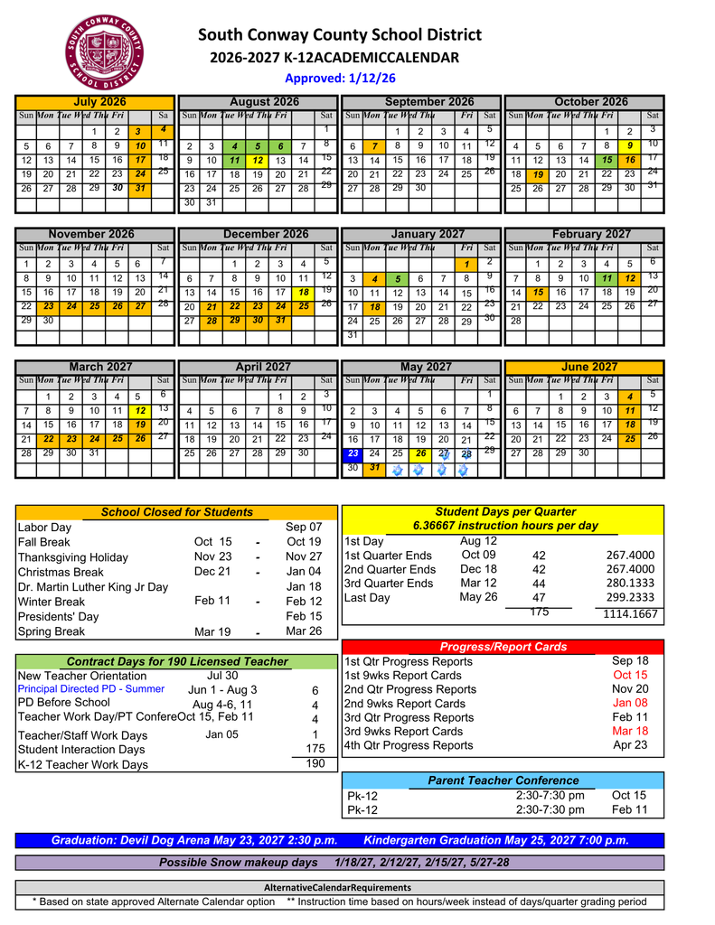 26-27 K-12 Academic Calendar