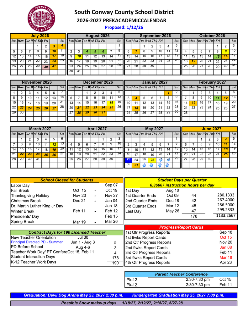 26-27 PreK Academic Calendar