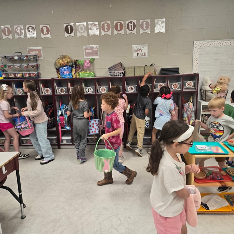 students hunting eggs