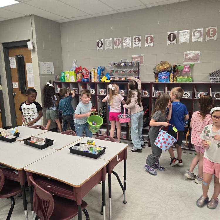 students hunting eggs