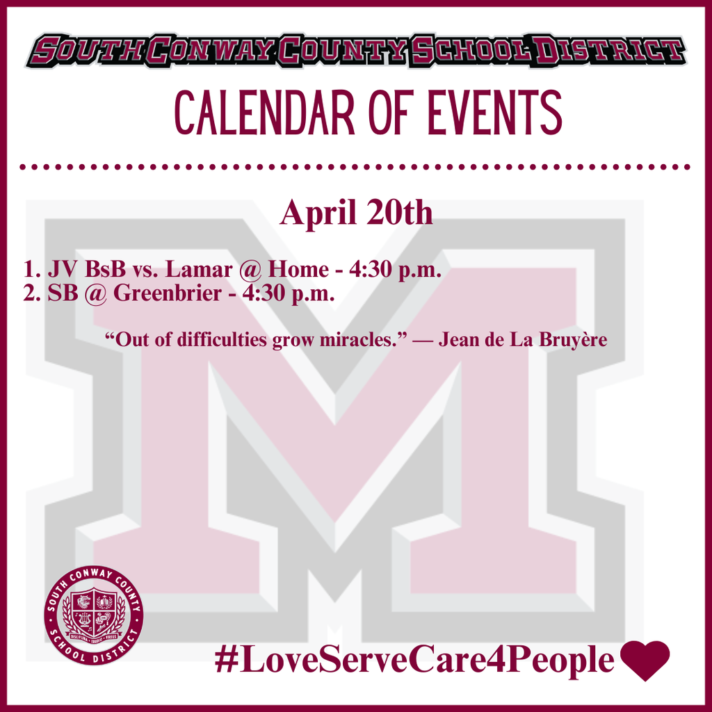 April 20 Event Calendar
