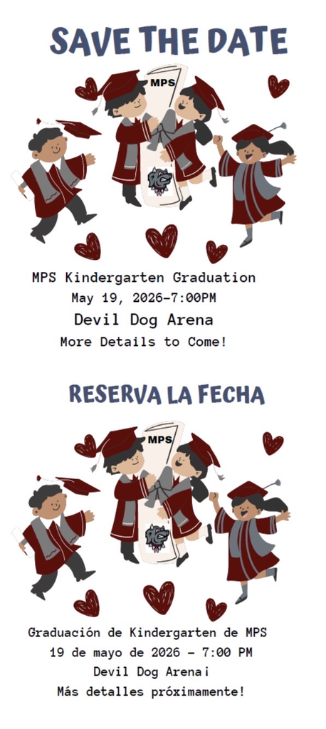 Save the Date for K Graduation 5/19/26 7:00