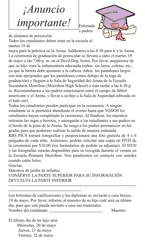 K Grad Information Flyer in Spanish 