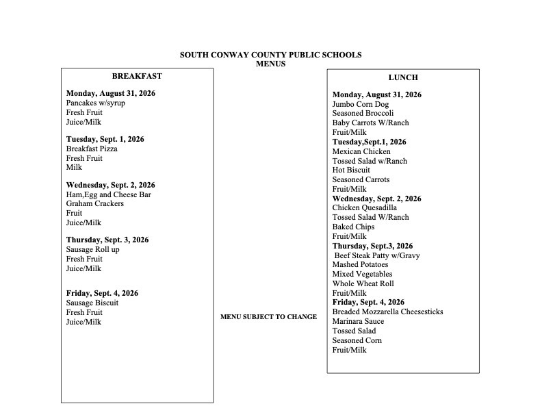 Menus 8/31