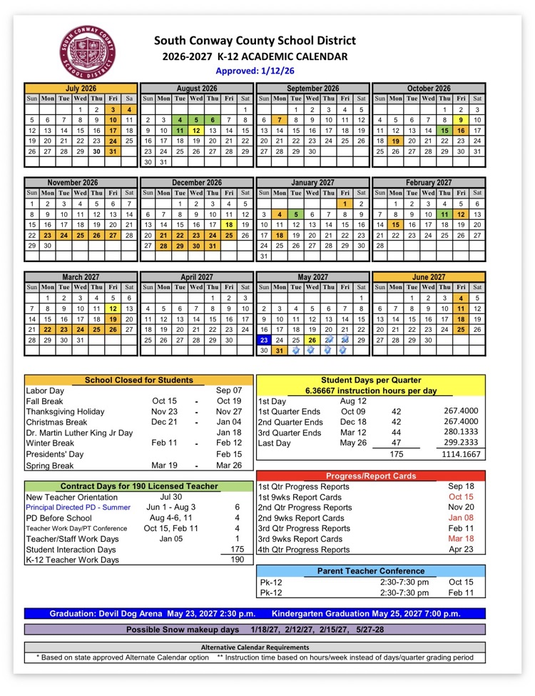 26 27 SCCSD K-12 calendar