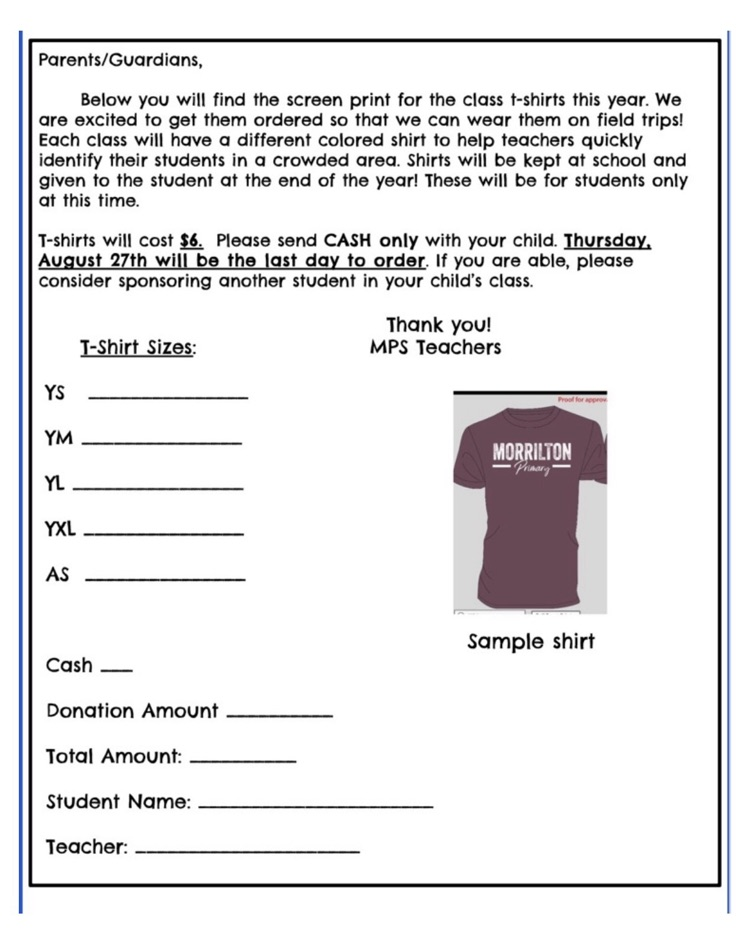 T-shirt order form
