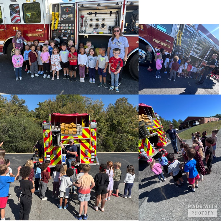 students with fire truck