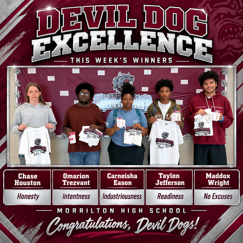 Five students stand in front of a red backdrop, each holding a white shirt and a certificate.