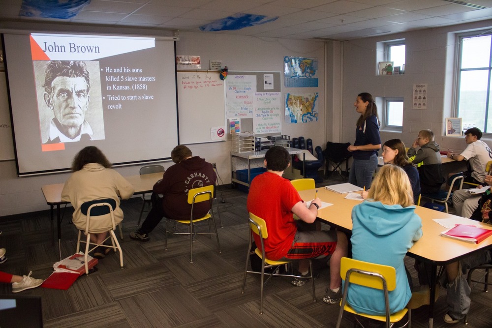 Students studying the American Civil War in the classroom