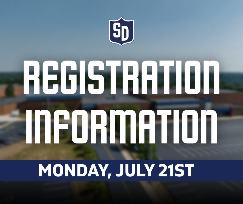 Sky photo of the SDCSC campus with text that reads "Registration Information Monday, July 21st"