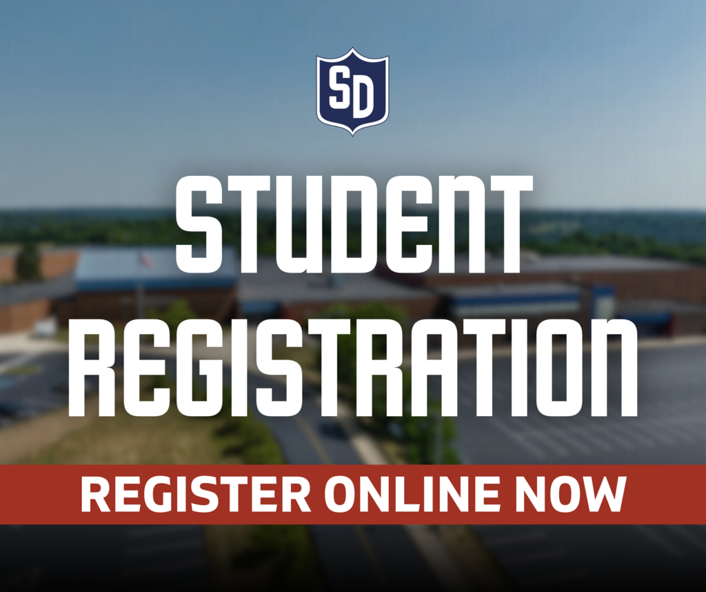 Sky photo of the SDCSC campus with text that reads "Student Registration; Register Online Now"
