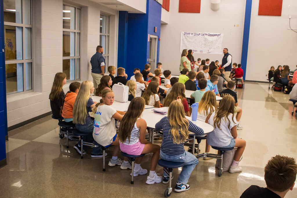 SDMS Principal Schiering Welcomes Incoming Sixth-Grade Students on the First Day of School