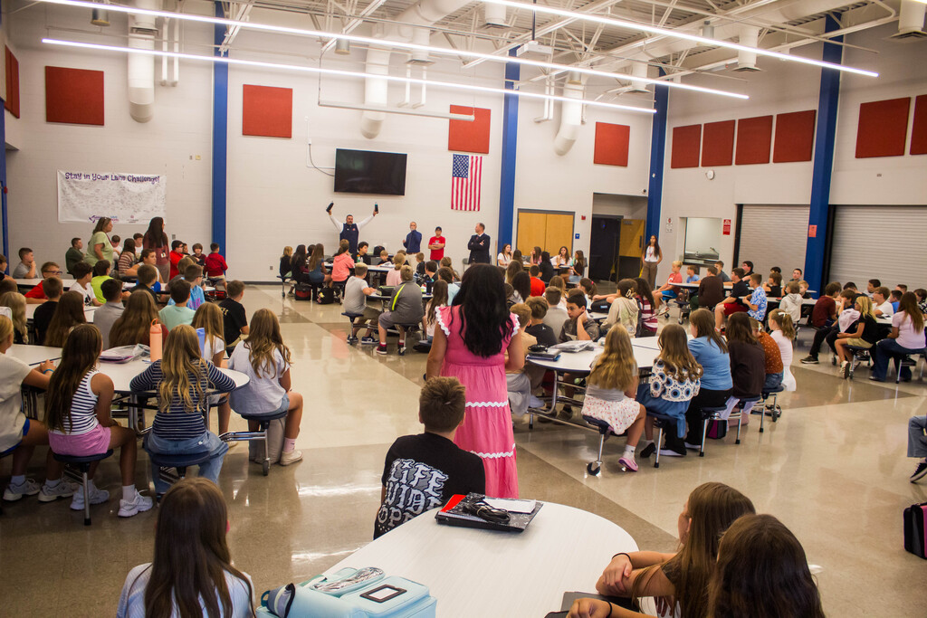 SDMS Principal Schiering Welcomes Incoming Sixth-Grade Students on the First Day of School