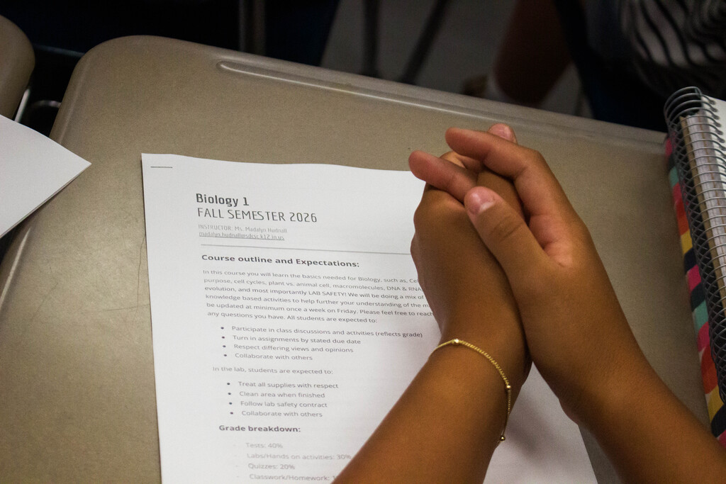 Student holds Biology 1 Syllabus