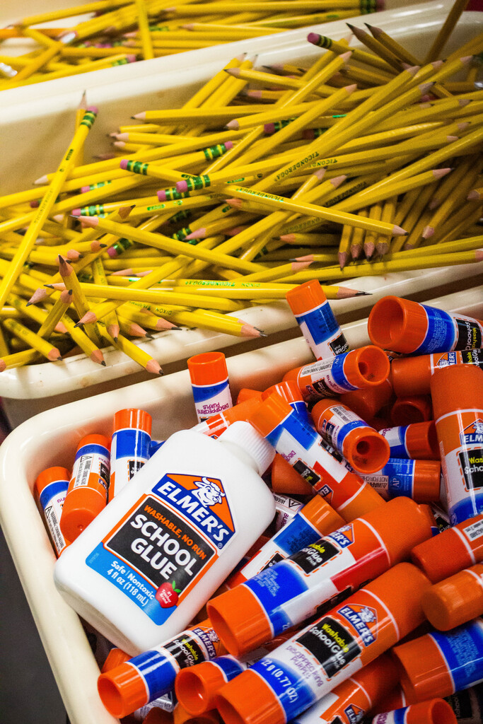 Mrs. McNamara's class organizes their supplies.